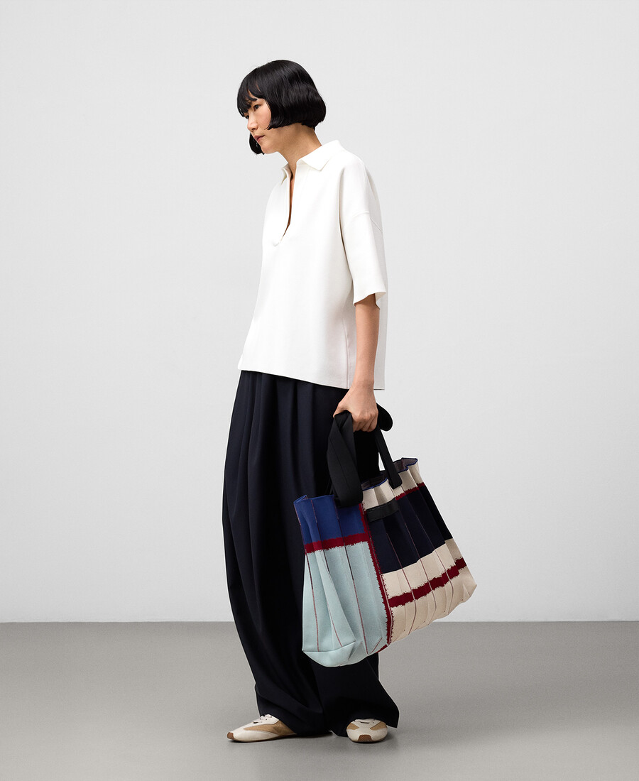 borsa maxi shopper plissettata stampata da donna