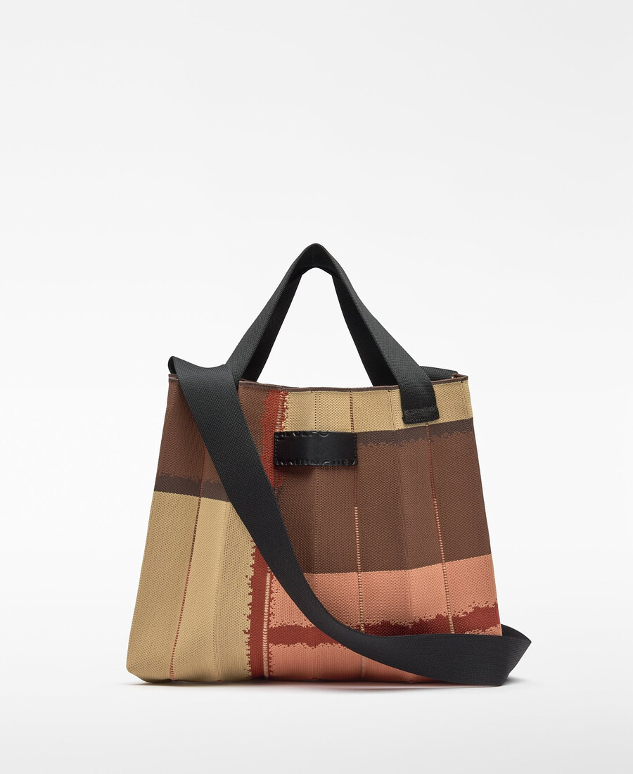 borsa shopper plissettata in maglia stampata da donna