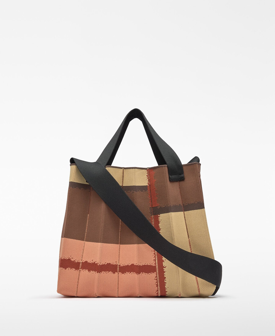 borsa shopper plissettata in maglia stampata da donna