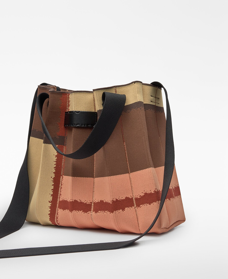 borsa shopper plissettata in maglia stampata da donna