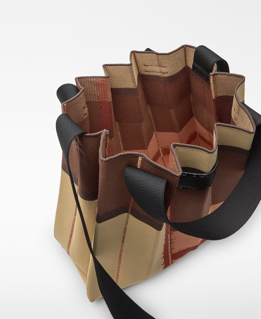 borsa shopper plissettata in maglia stampata da donna