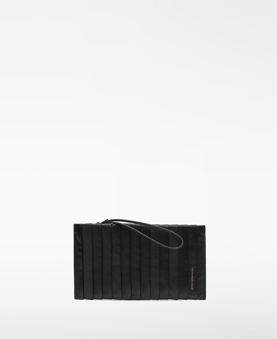 pochette rettangolare plissettata in pelle da donna