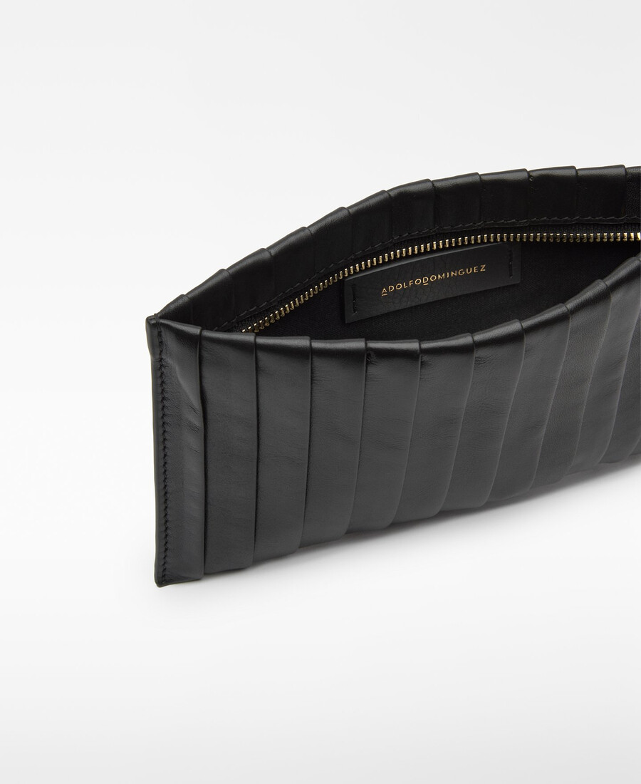pochette rettangolare plissettata in pelle da donna