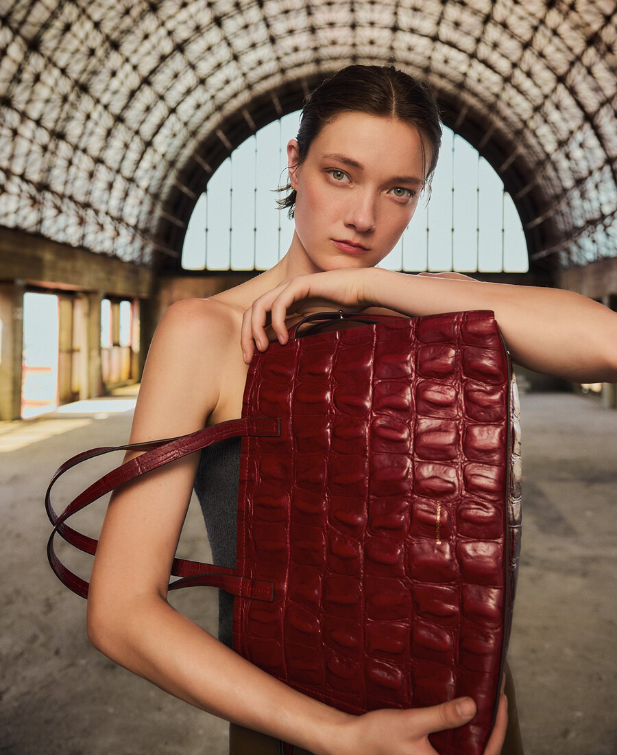 borsa da città donna in mica stampa coccodrillo