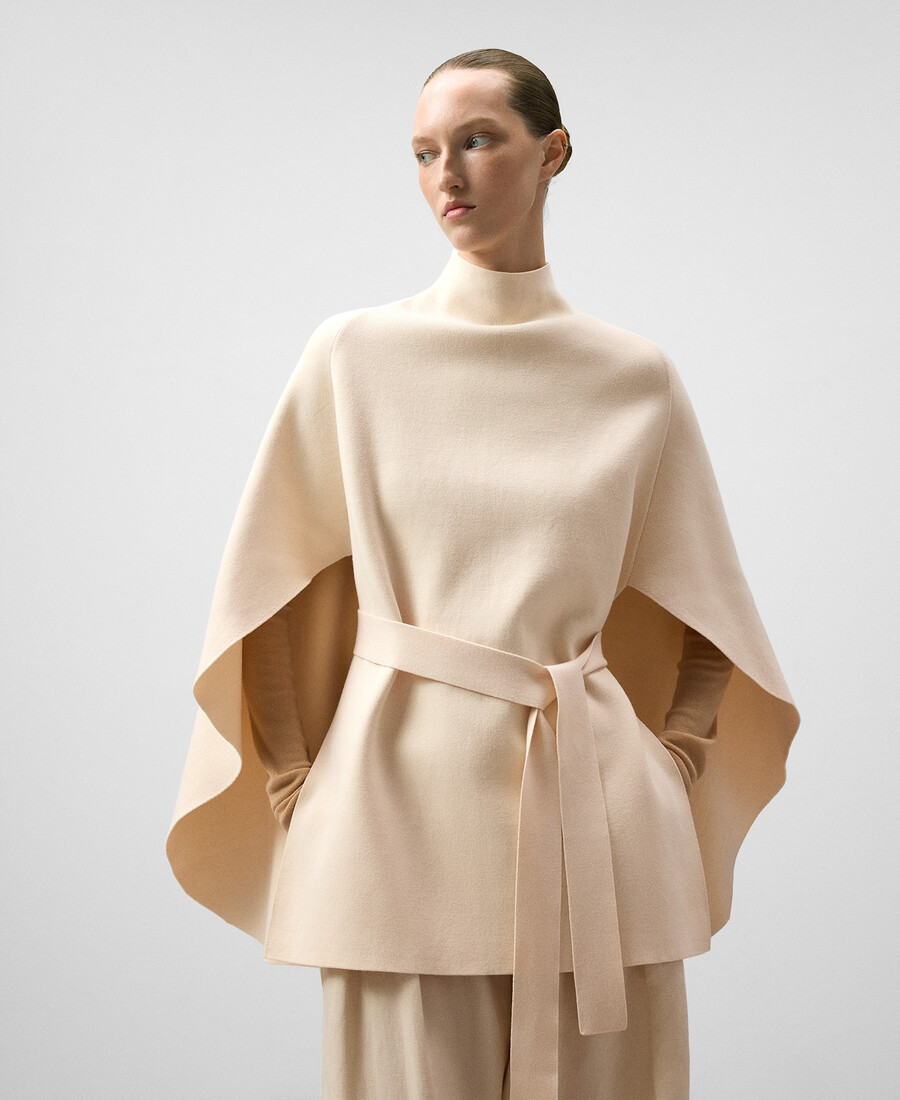 mantella in maglia con cintura donna