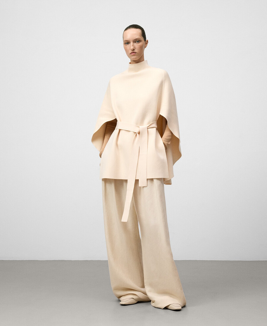 mantella in maglia con cintura donna