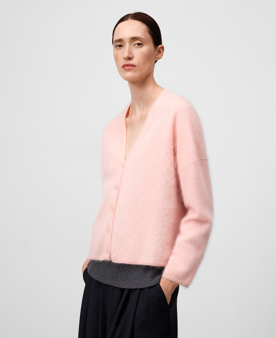 cardigan donna in maglia garzata di cashmere
