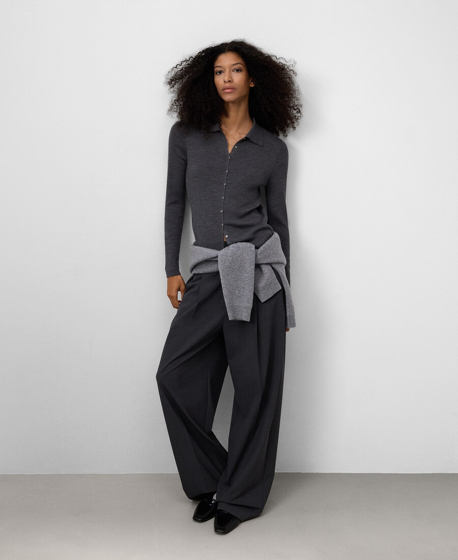cardigan aderente in lana merino da donna