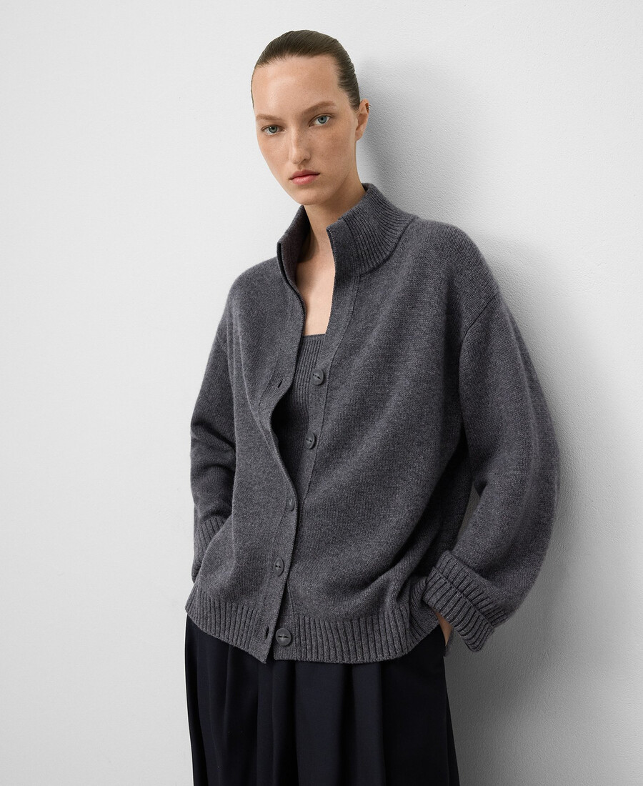 cardigan donna collo alto in lana merino