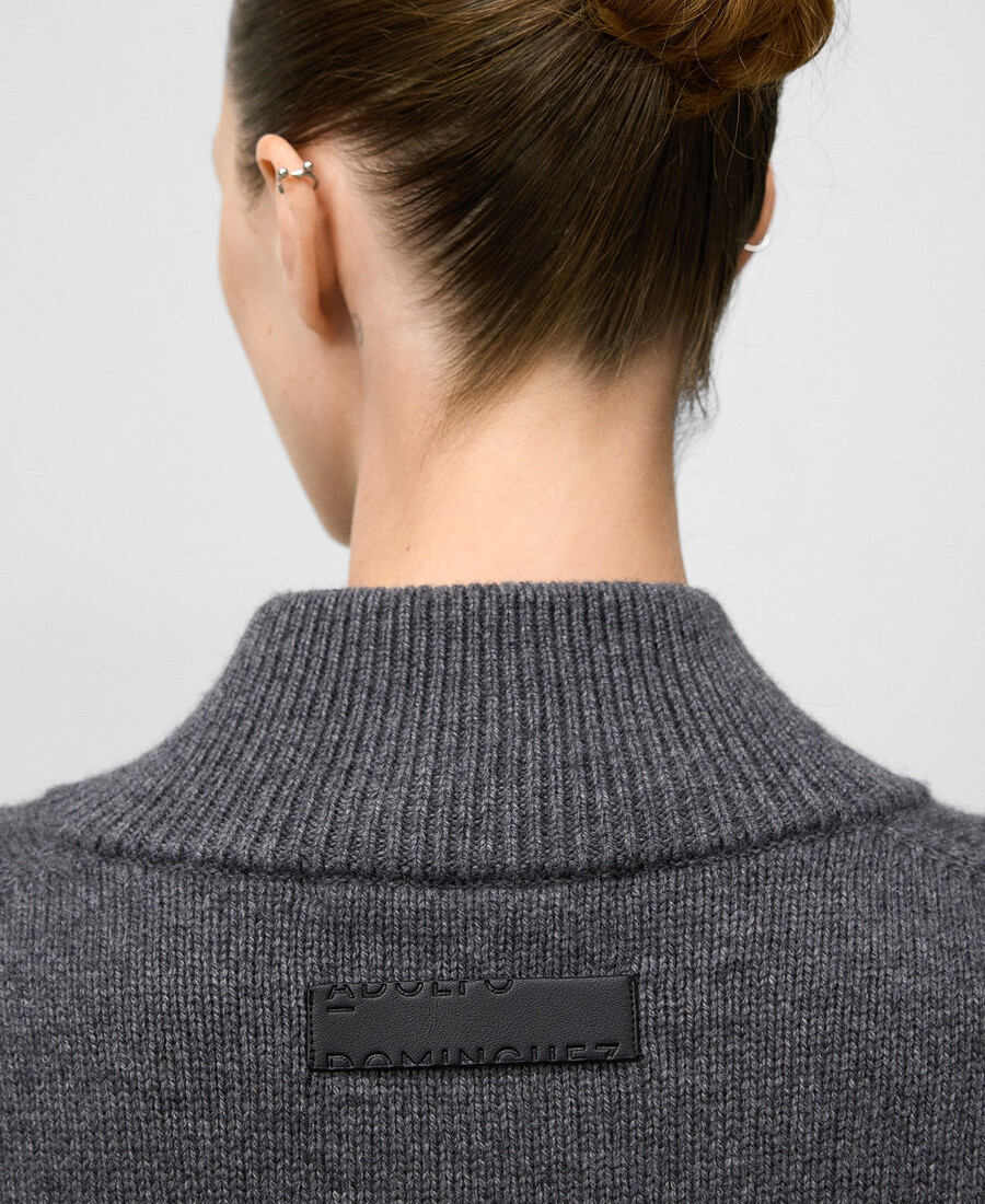 cardigan donna collo alto in lana merino