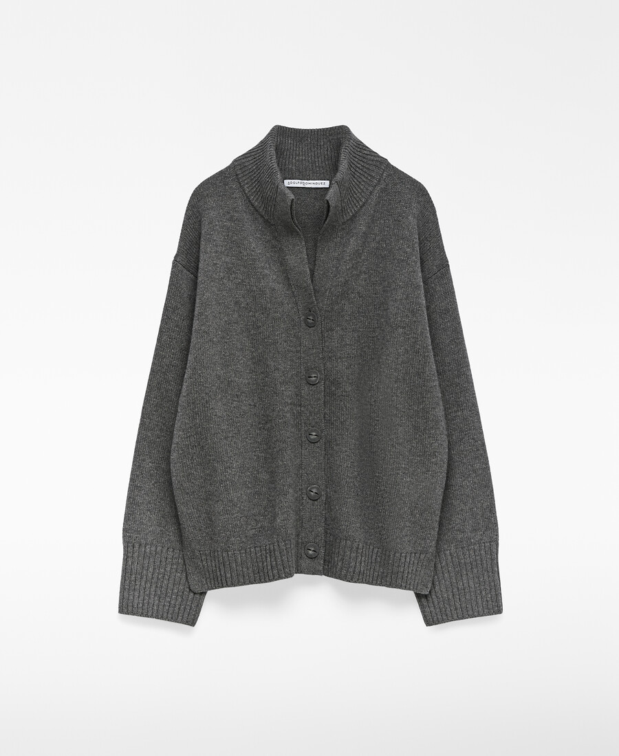 cardigan donna collo alto in lana merino