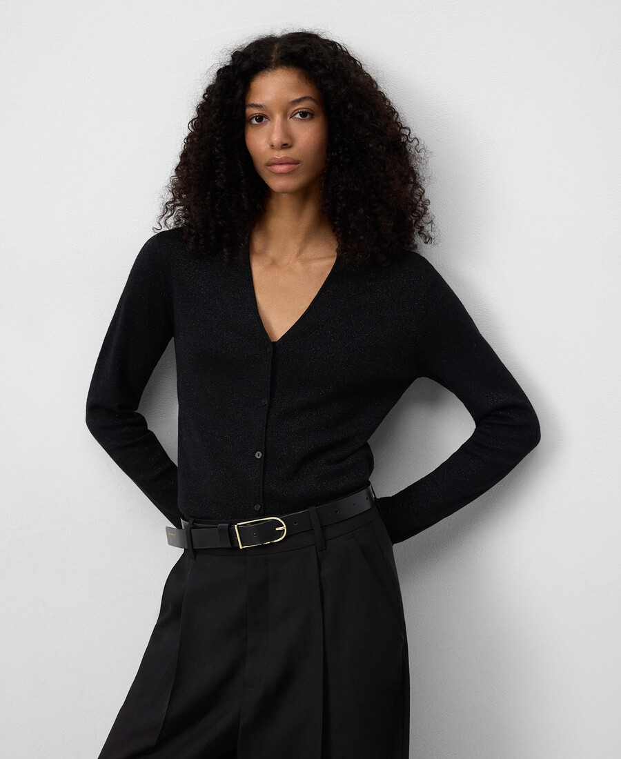 cardigan aderente in maglia metallizzata da donna