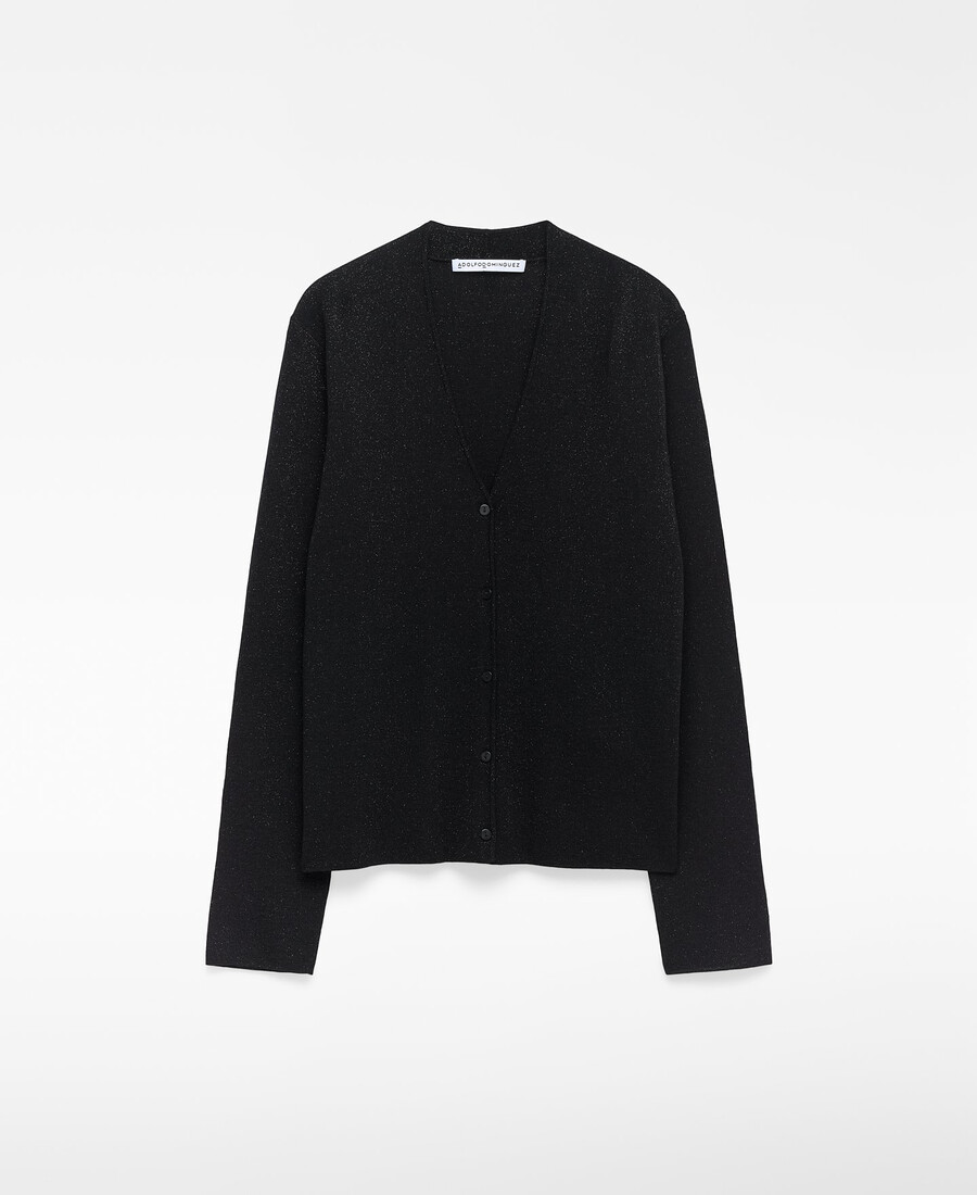 cardigan aderente in maglia metallizzata da donna