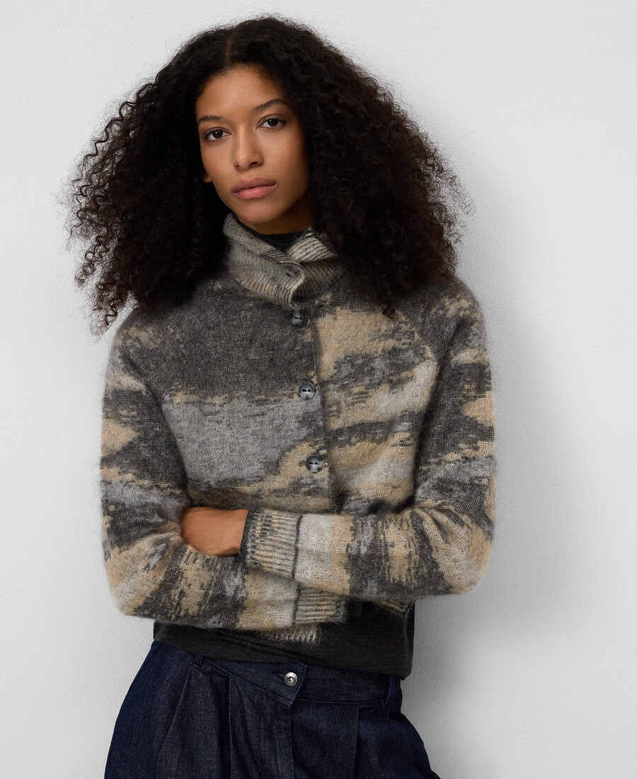cardigan da donna in maglia jacquard sfumata