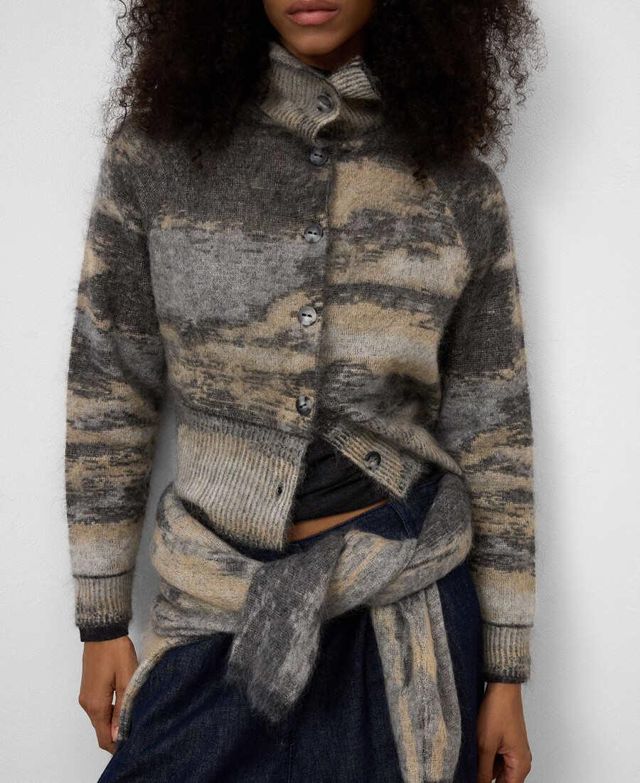 cardigan da donna in maglia jacquard sfumata
