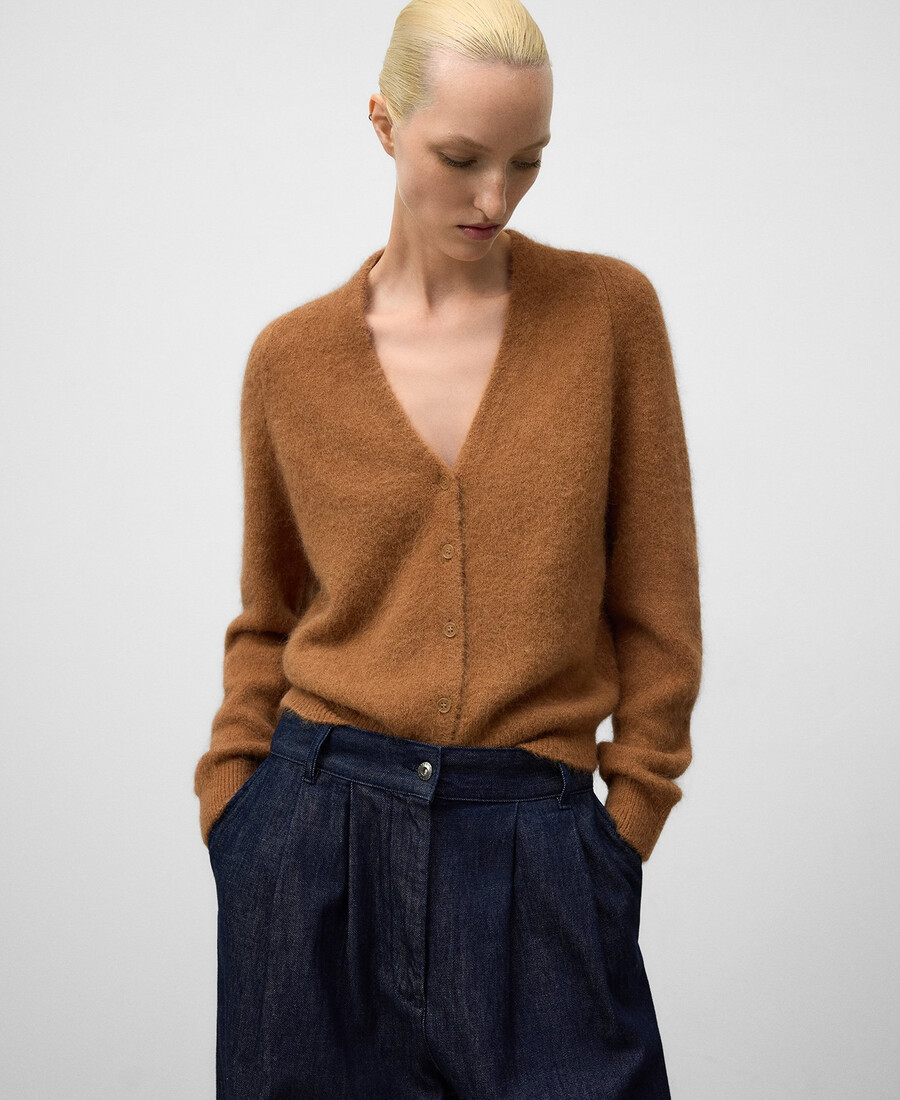 cardigan donna con scollo a v in maglia spazzolata