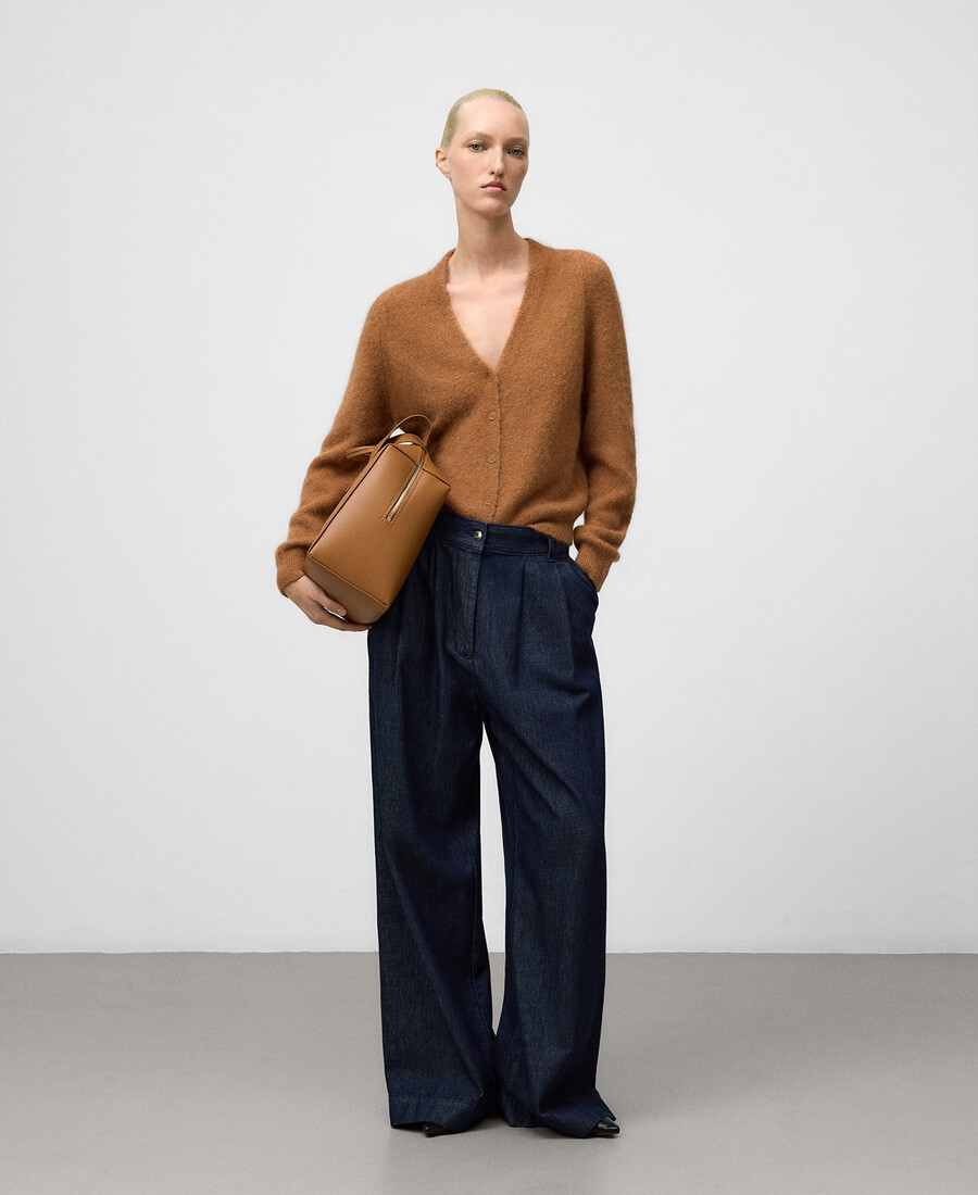 cardigan donna con scollo a v in maglia spazzolata