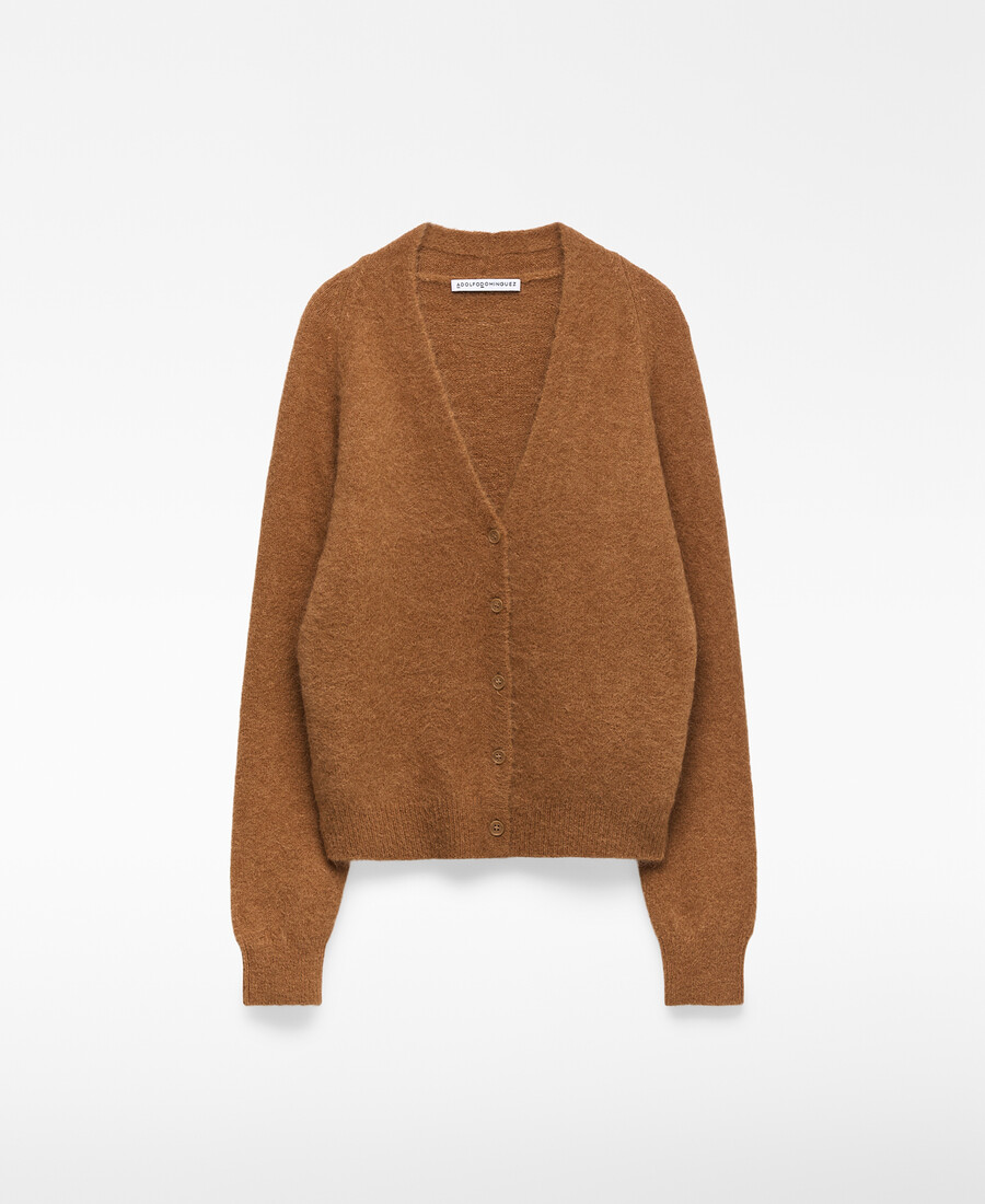 cardigan donna con scollo a v in maglia spazzolata