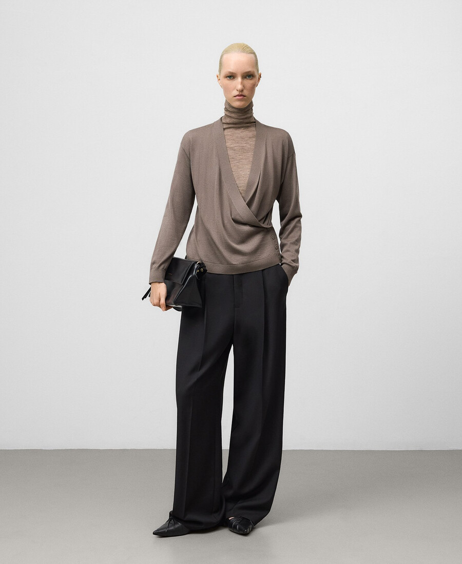 cardigan avvolgente in lana merino da donna