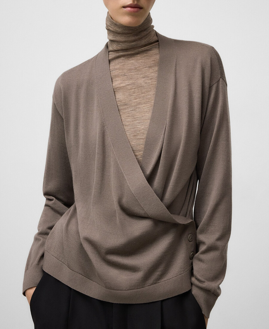 cardigan avvolgente in lana merino da donna