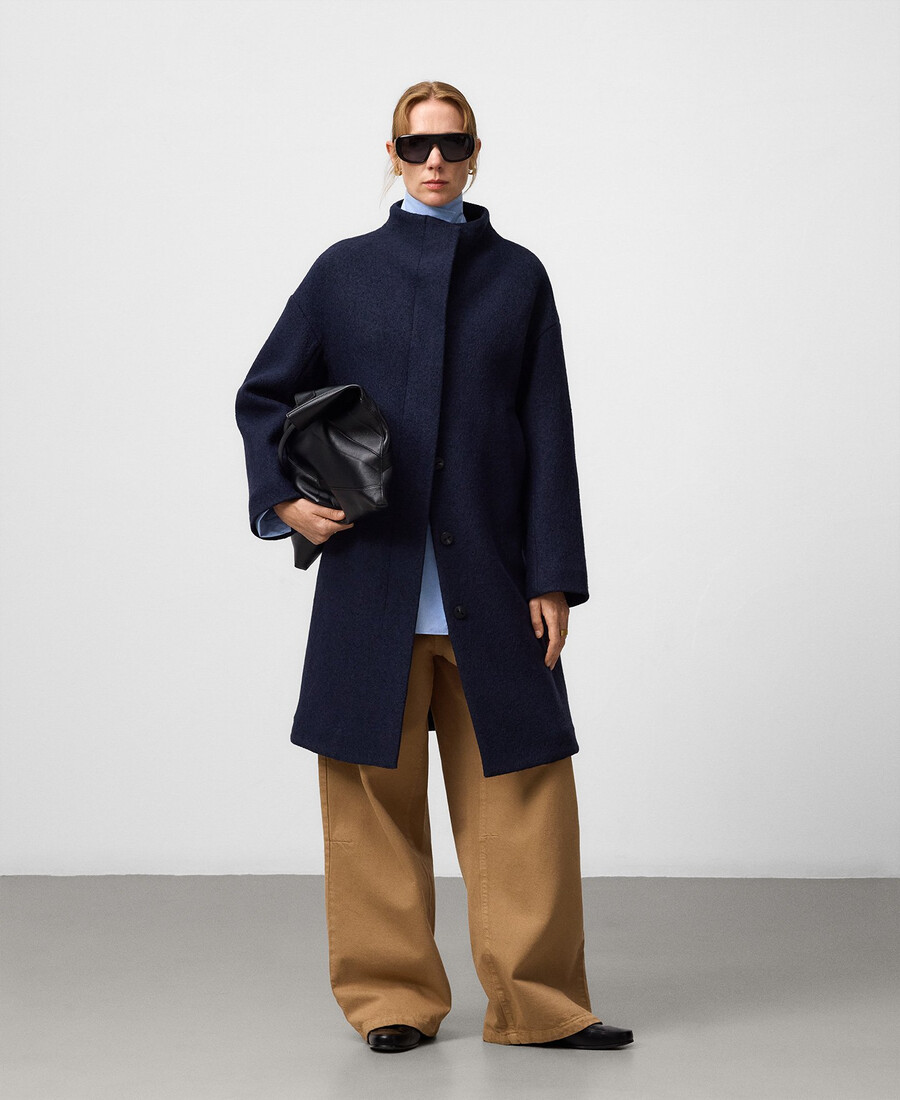 cappotto lungo con collo a imbuto da donna