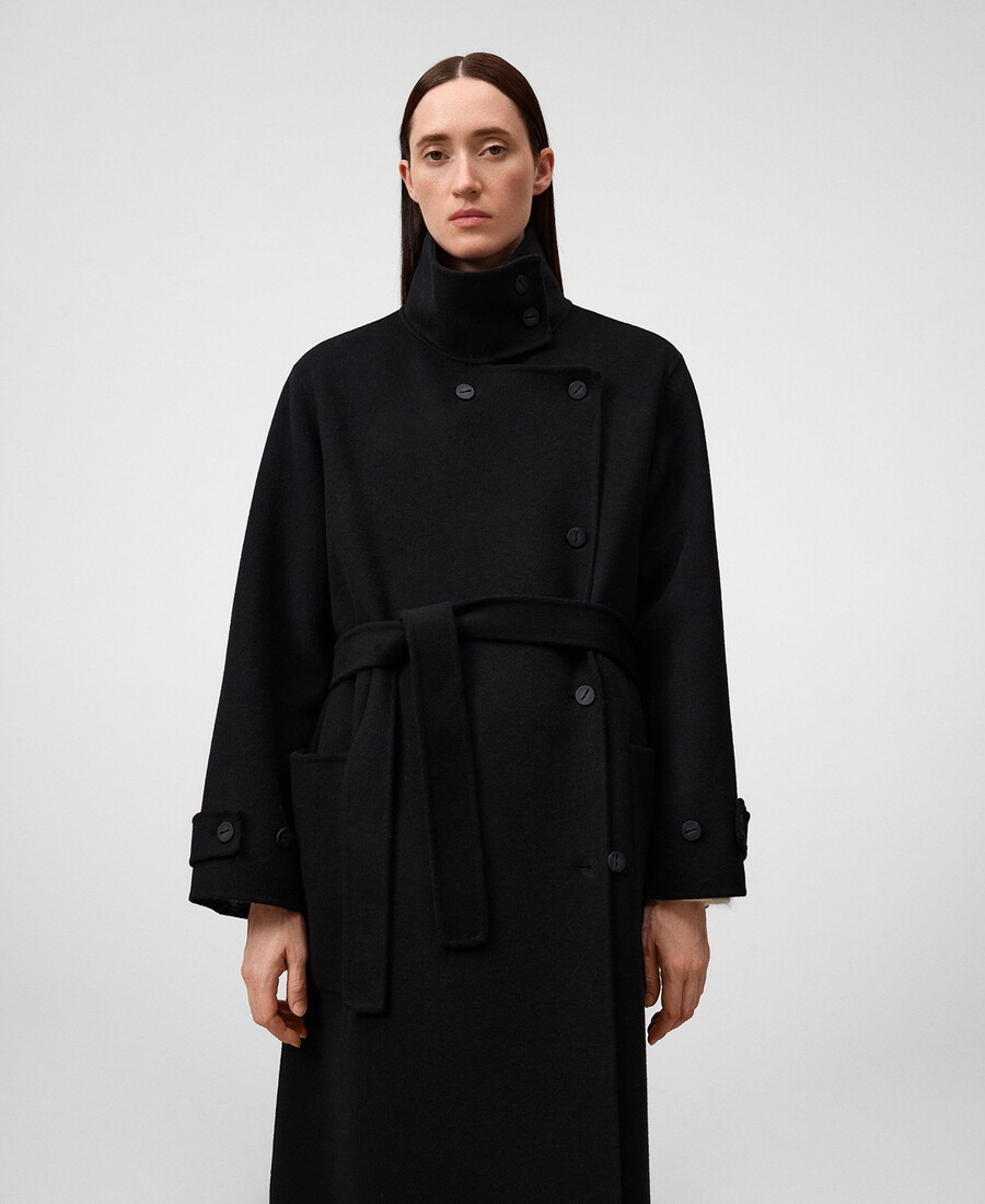 cappotto donna con collo a imbuto e incrocio sul davanti