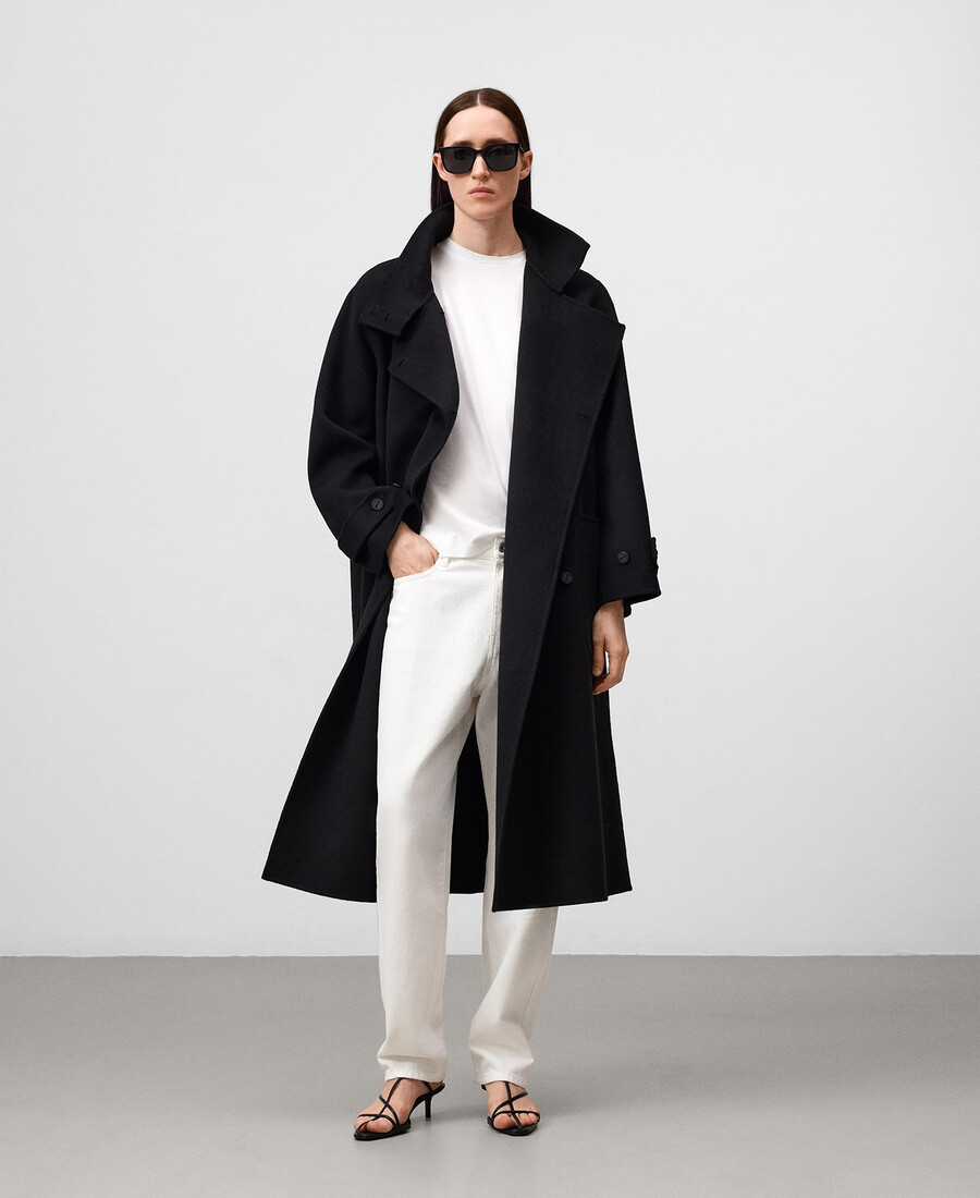cappotto donna con collo a imbuto e incrocio sul davanti