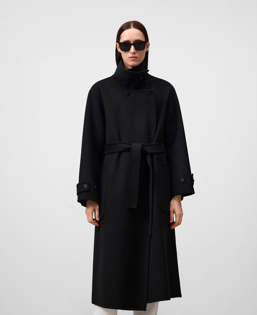 cappotto donna con collo a imbuto e incrocio sul davanti