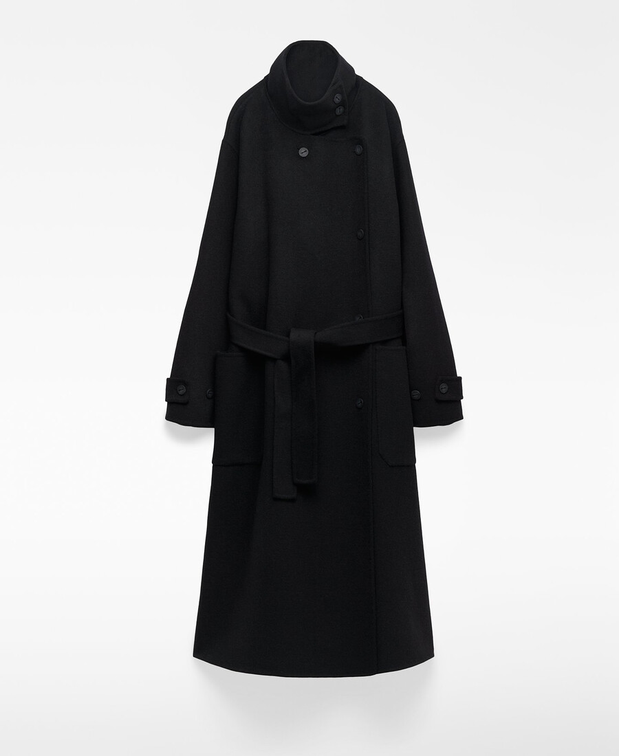 cappotto donna con collo a imbuto e incrocio sul davanti