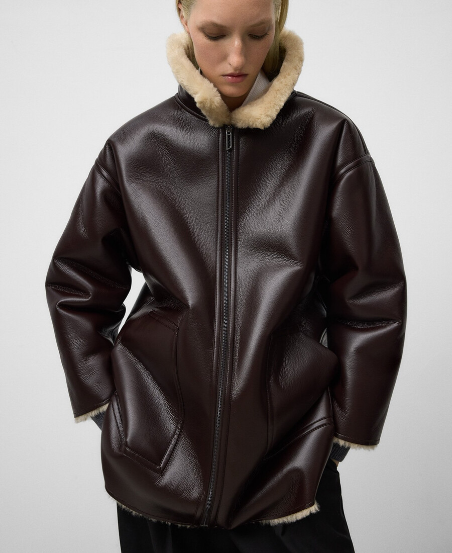 cappotto donna con cerniera in pelle e non pelle