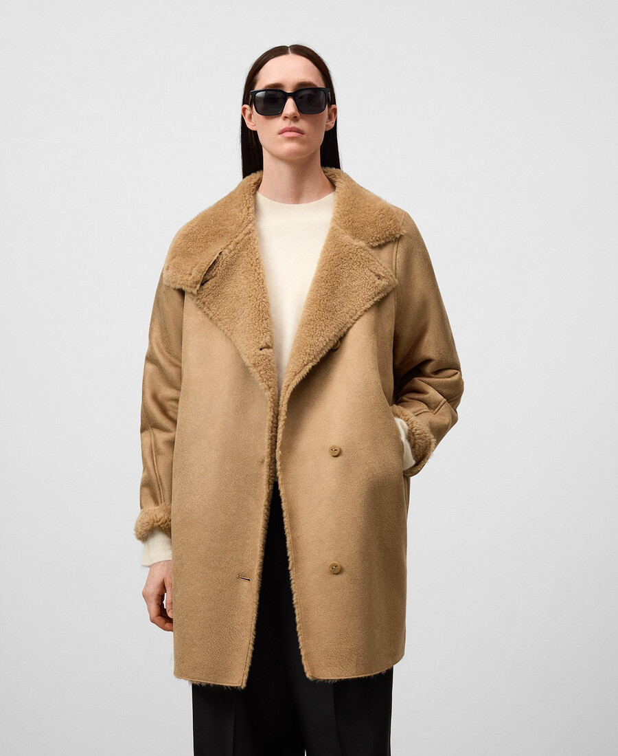 cappotto incrociato in finta pelle scamosciata da donna