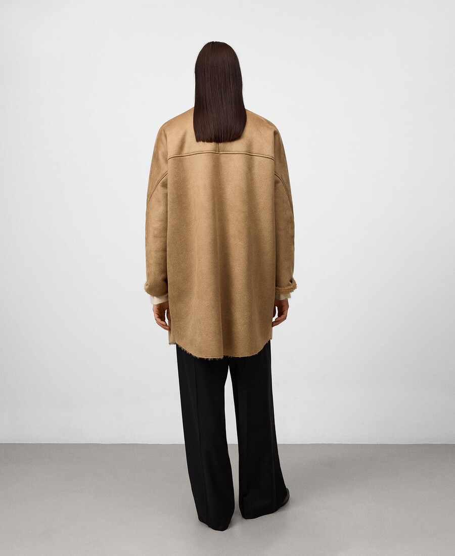 cappotto incrociato in finta pelle scamosciata da donna