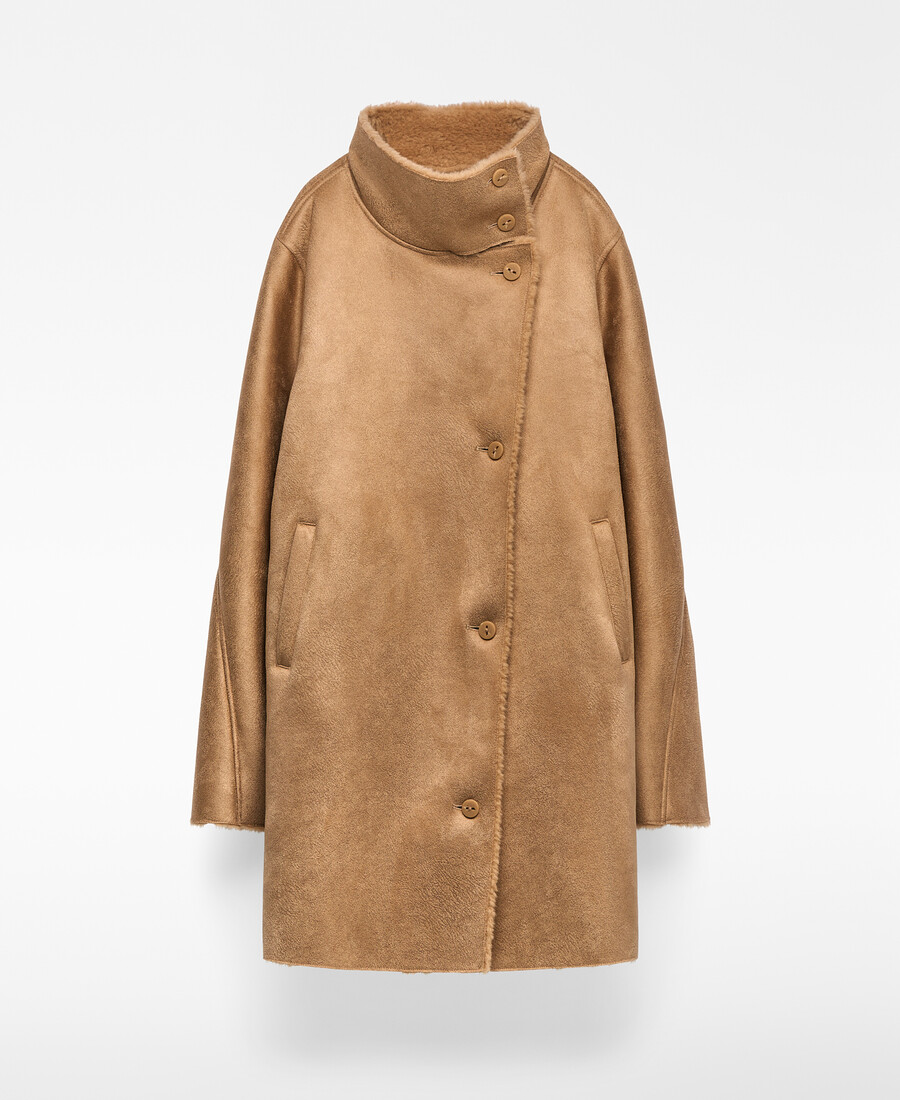 cappotto incrociato in finta pelle scamosciata da donna