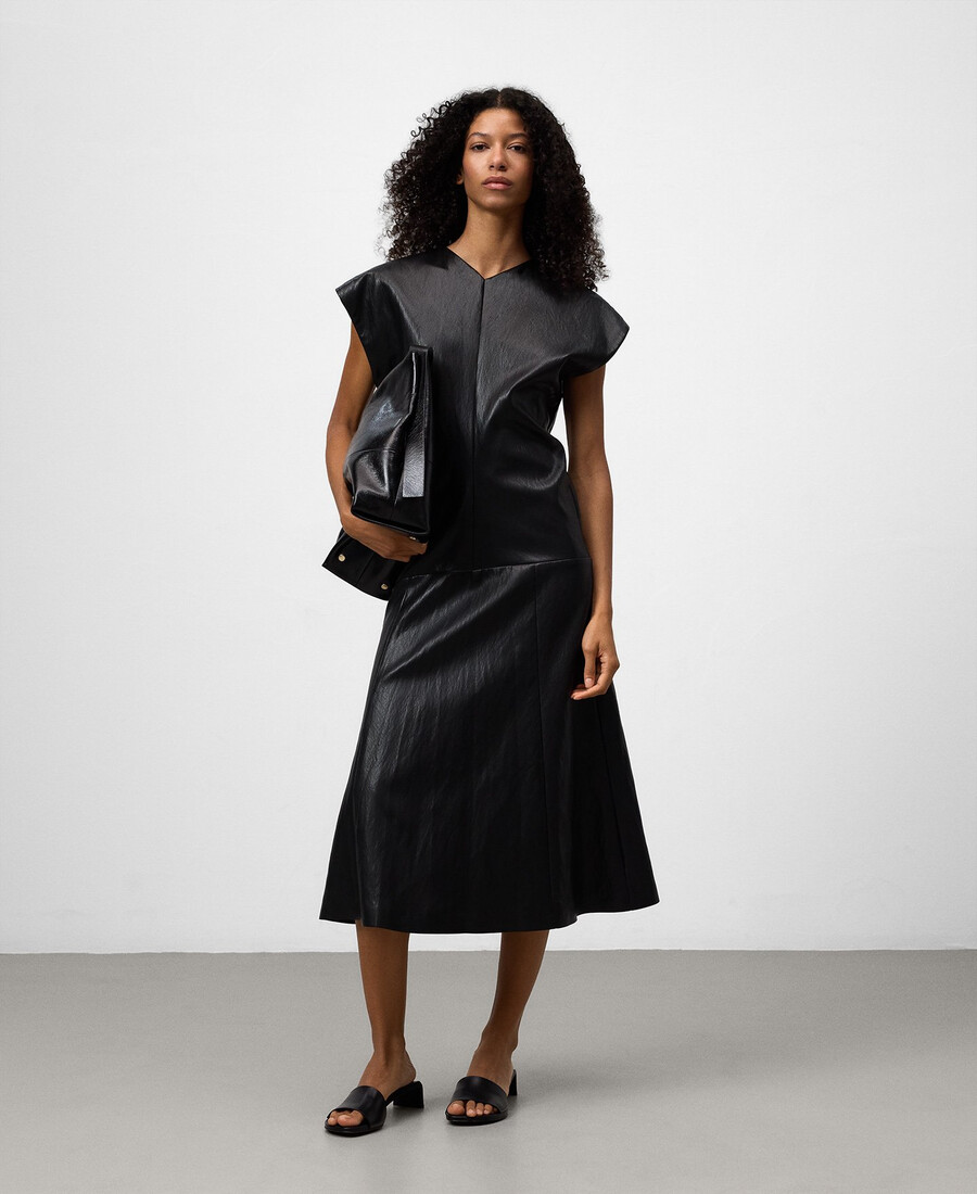 abito midi in pelle e non pelle da donna