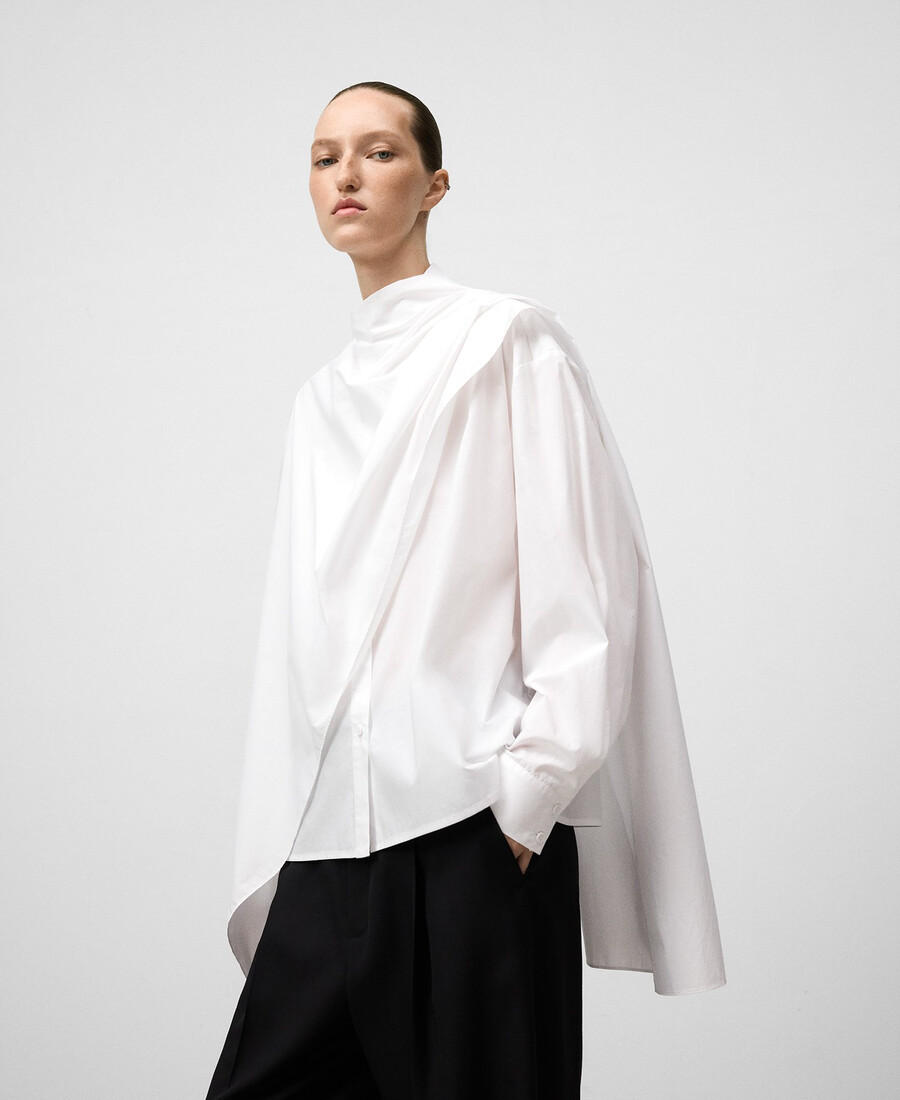 camicia con scialle sovrapposto donna