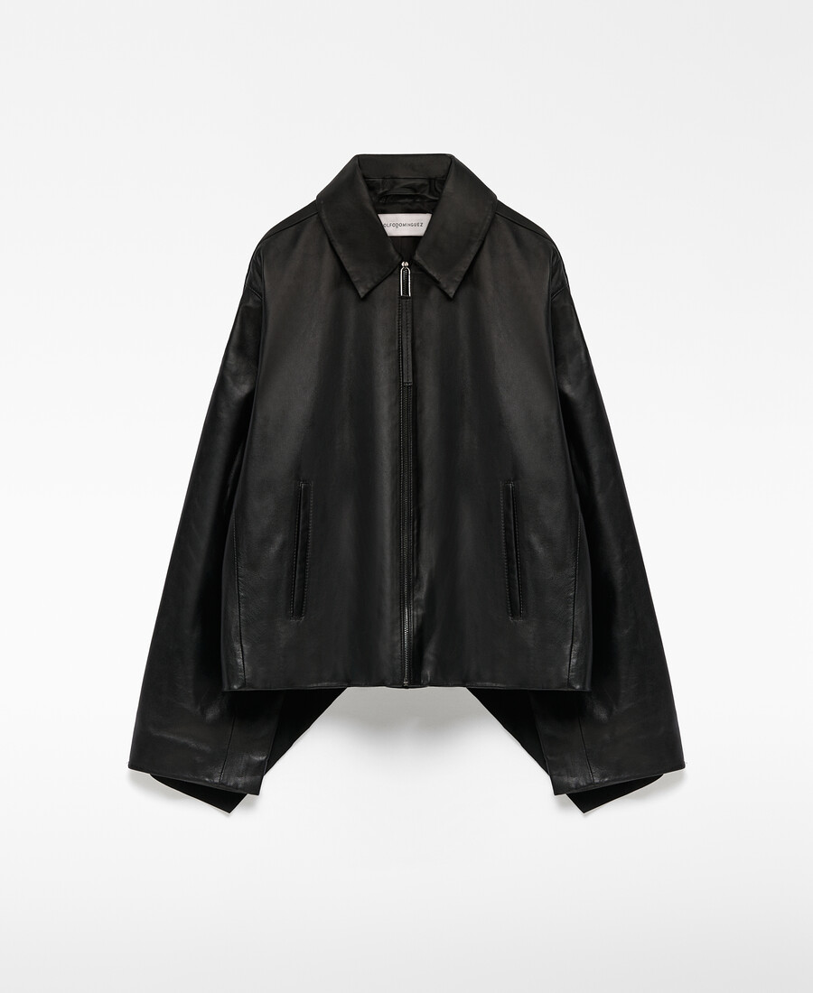 giacca in pelle con mantello posteriore donna