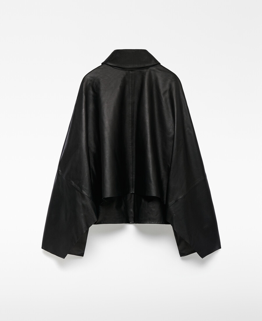 giacca in pelle con mantello posteriore donna