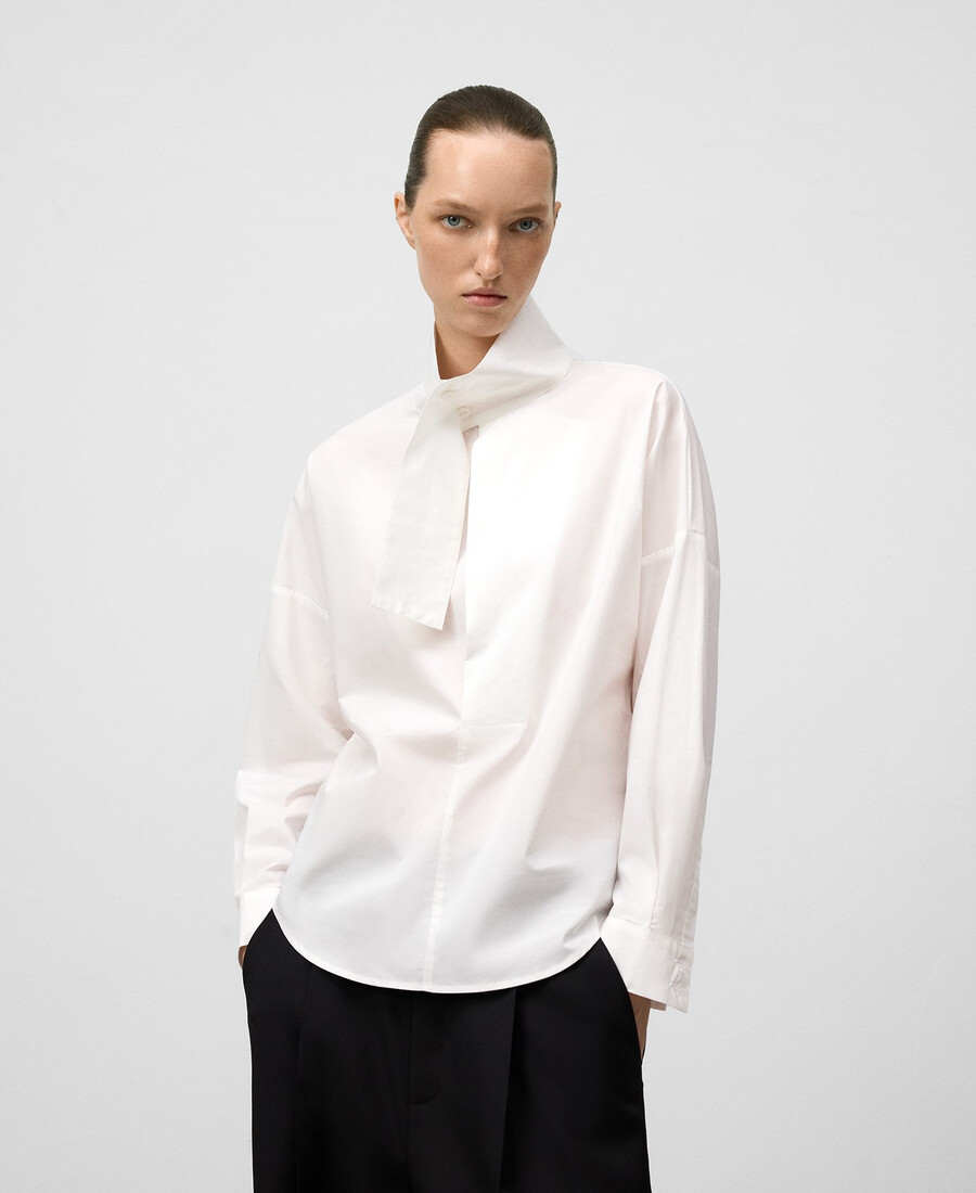 camicia da donna con colletto a fascia in cotone biologico