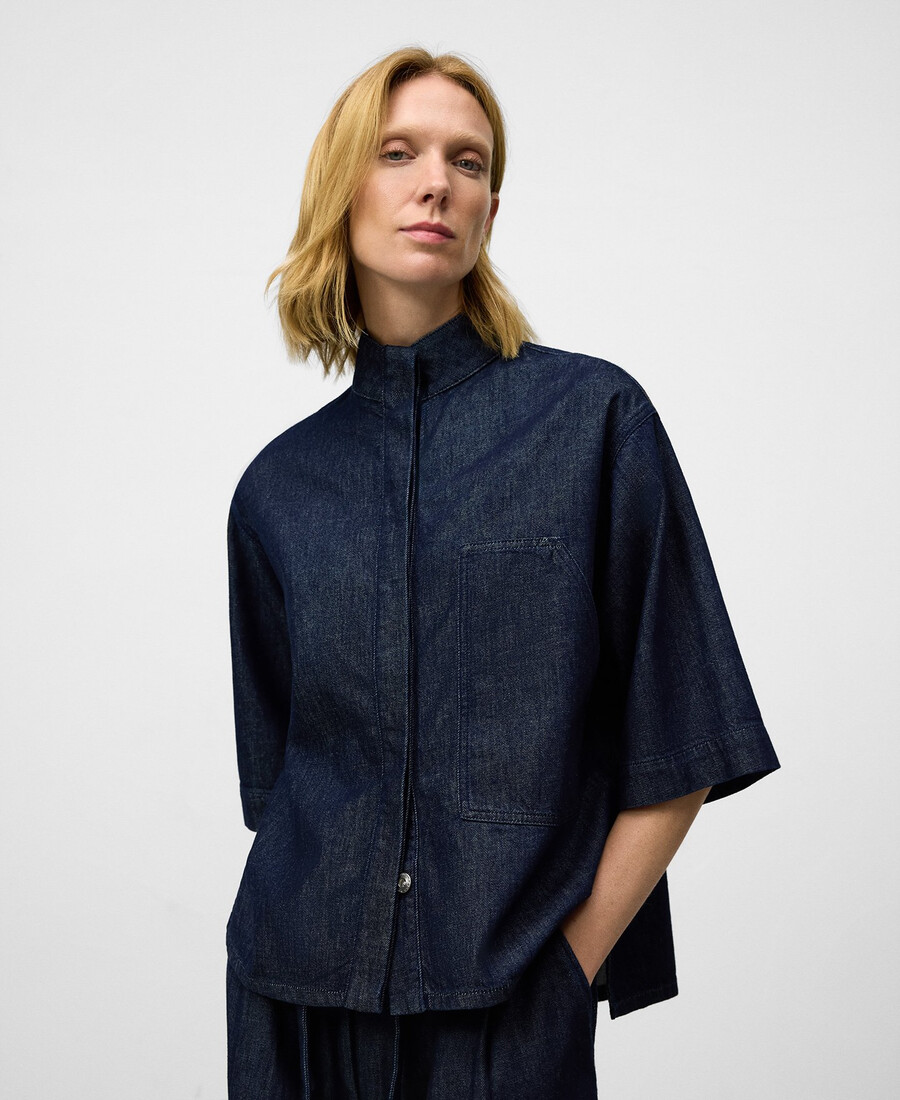 camicia da donna in denim di cotone a quadri