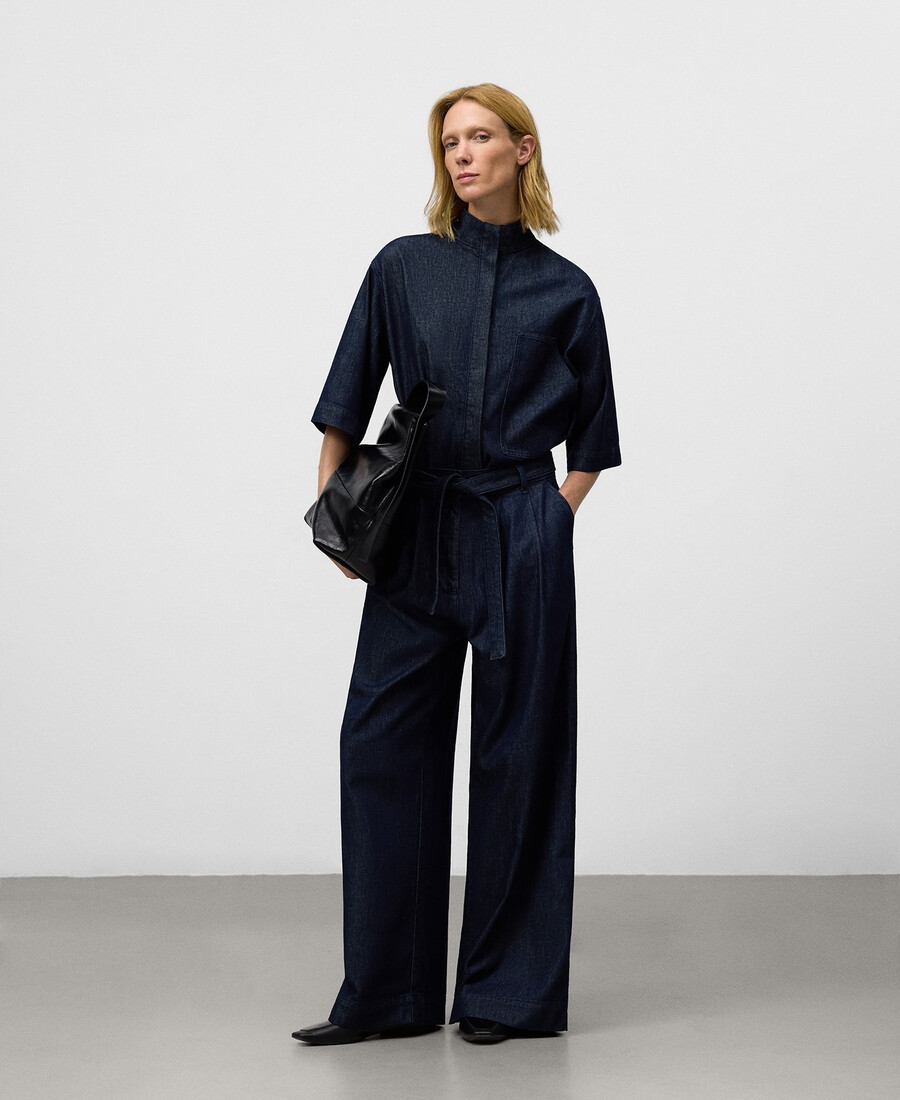 camicia da donna in denim di cotone a quadri