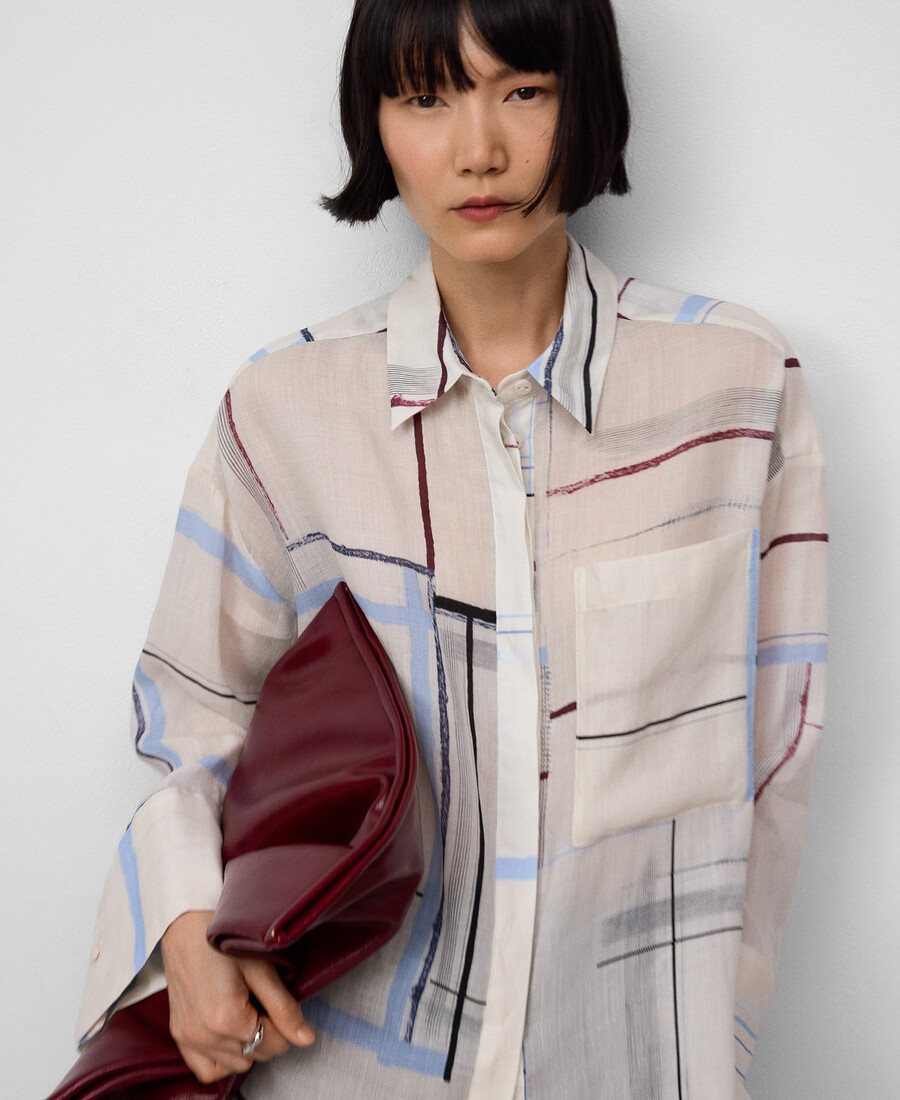 camicia oversize stampata in ramia da donna