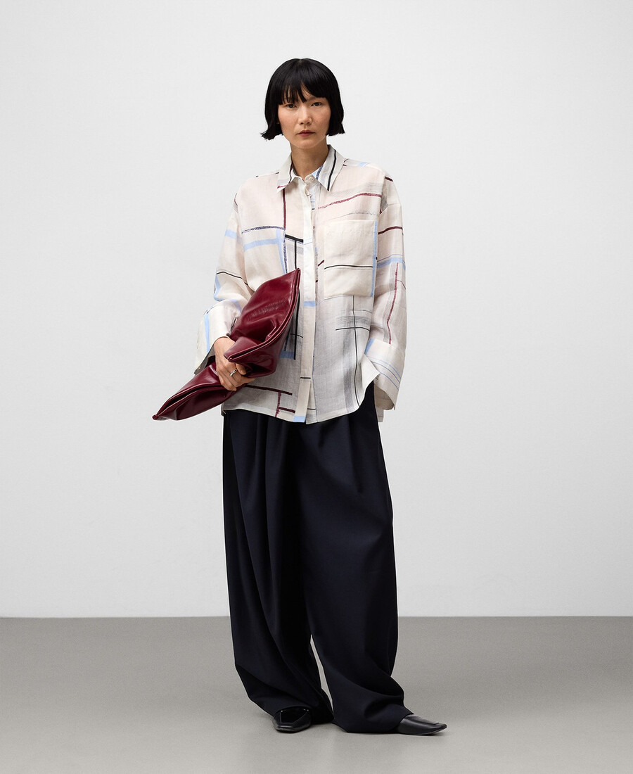 camicia oversize stampata in ramia da donna