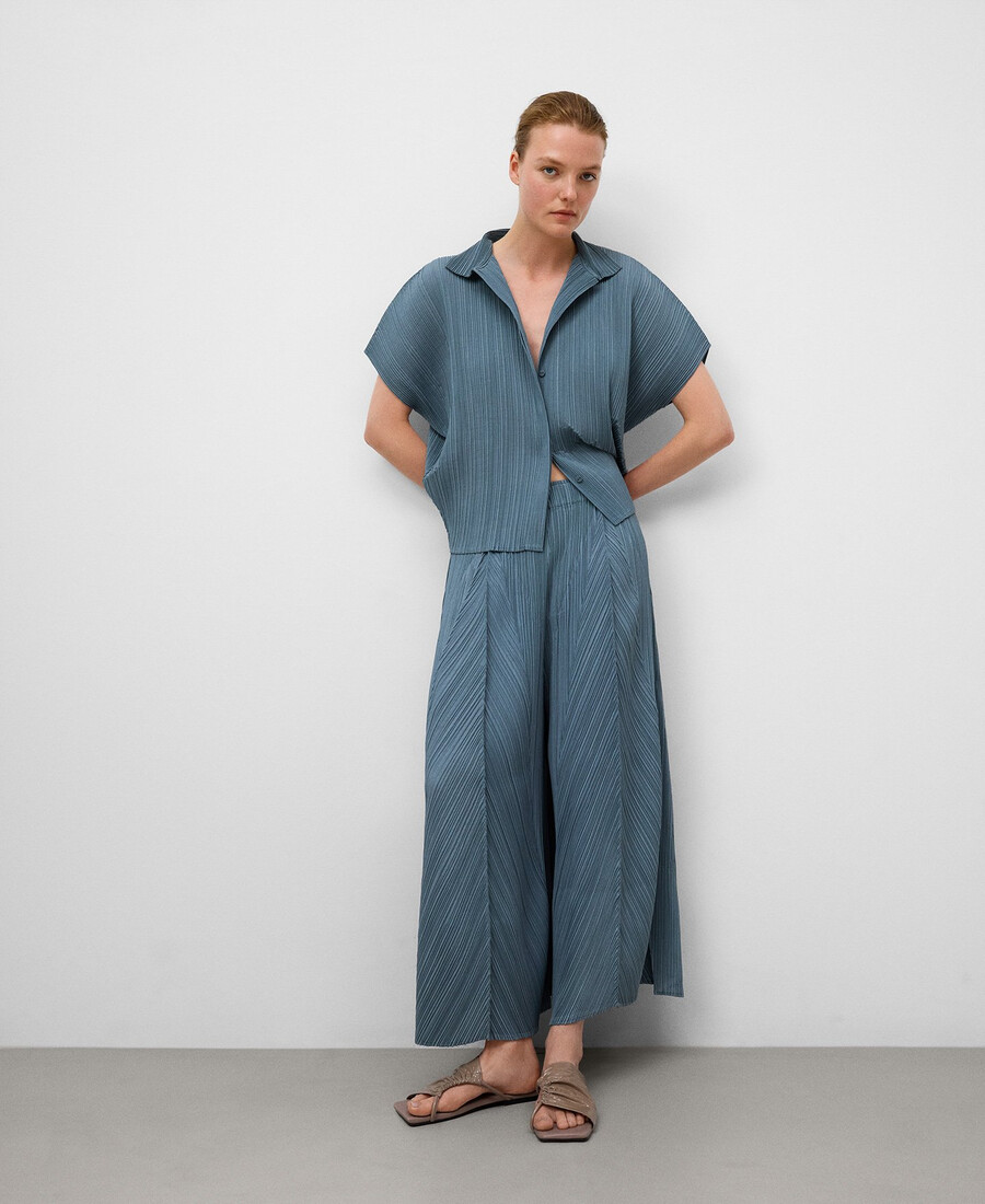 camicia a maniche corte stropicciata da donna