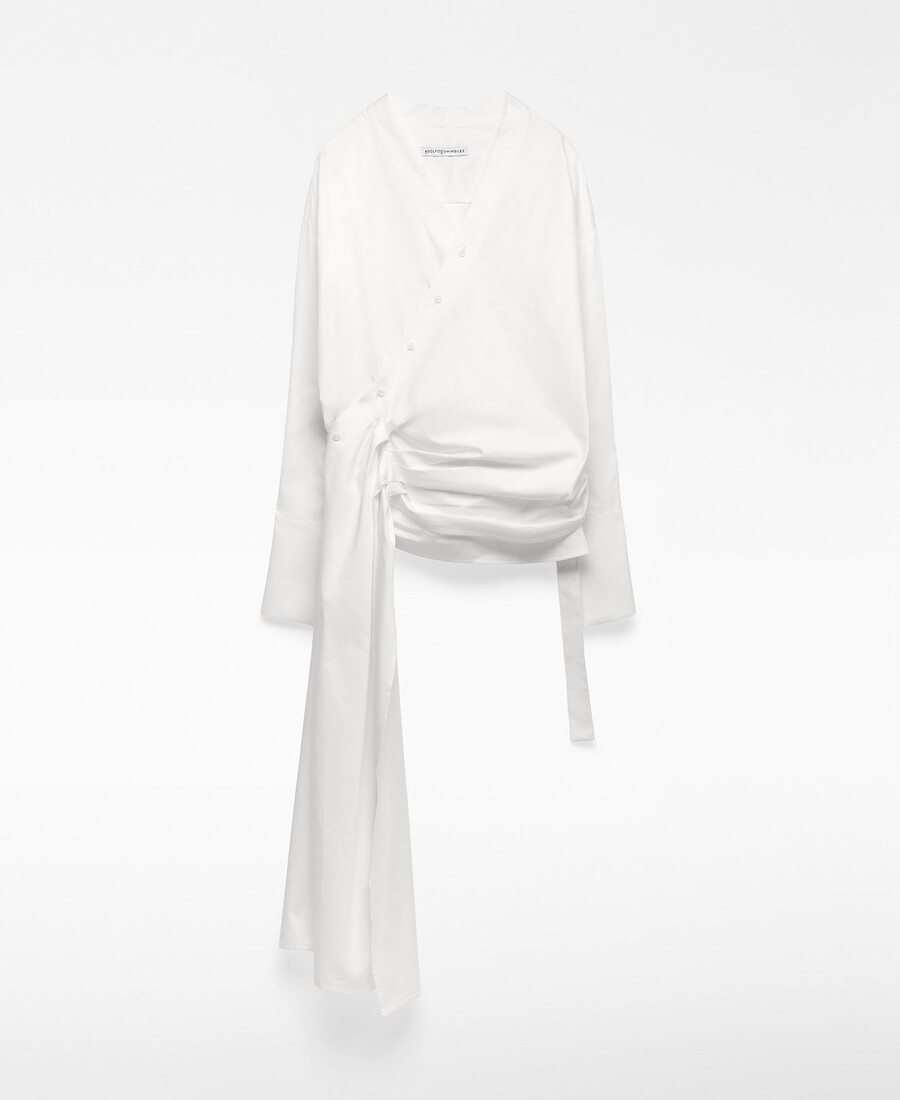 camicia avvolgente con godet laterale da donna