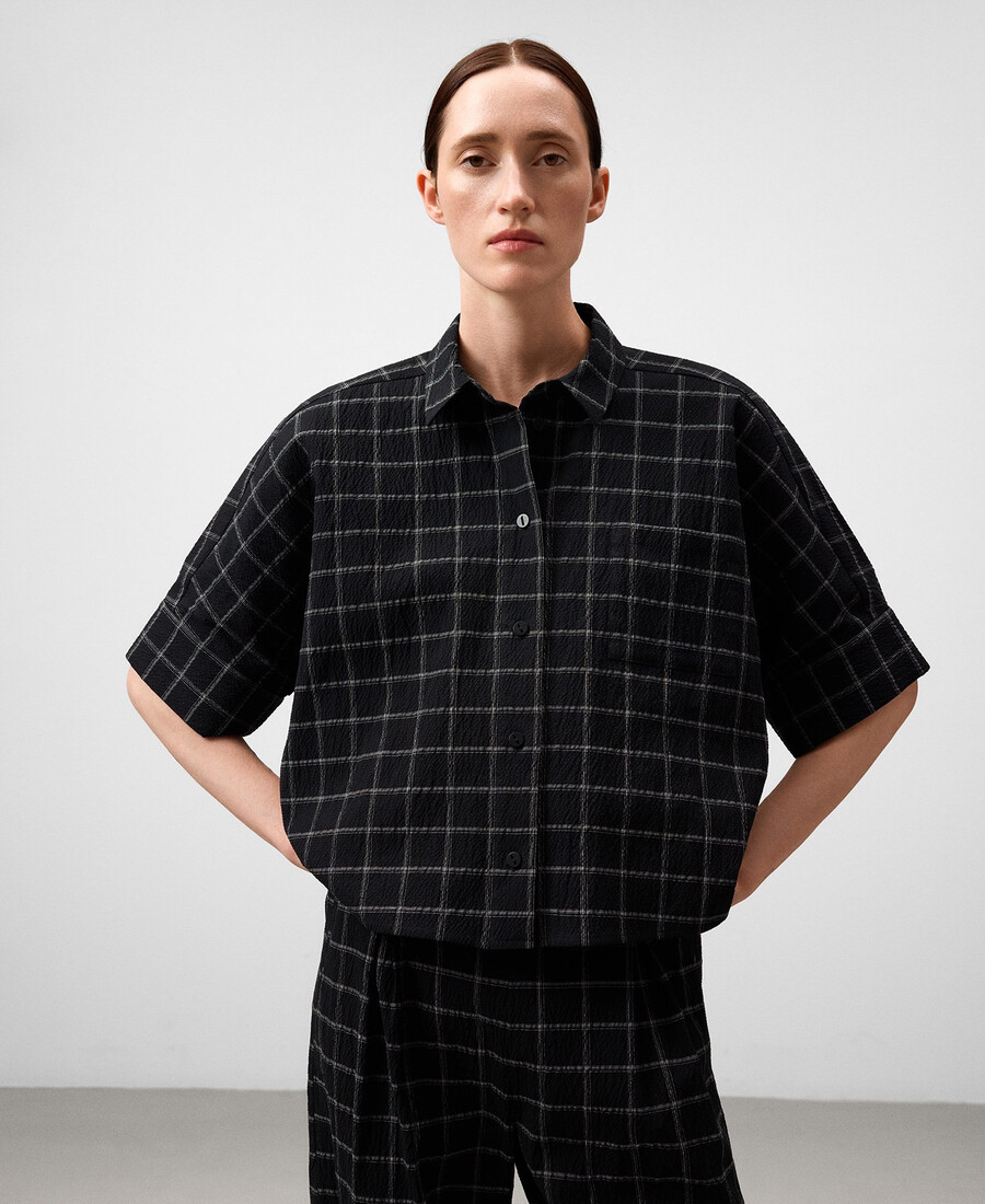 camicia corta a quadri da donna