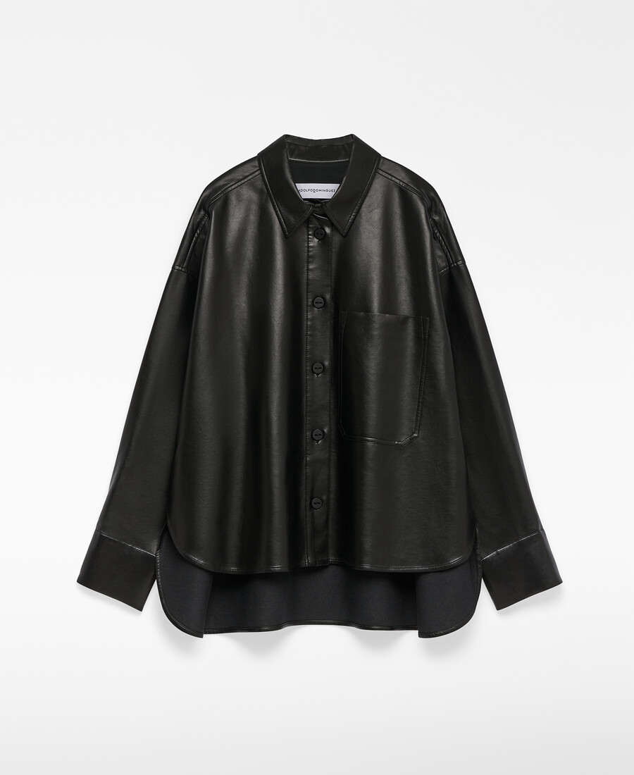 camicia nera da donna in tessuto non pelle
