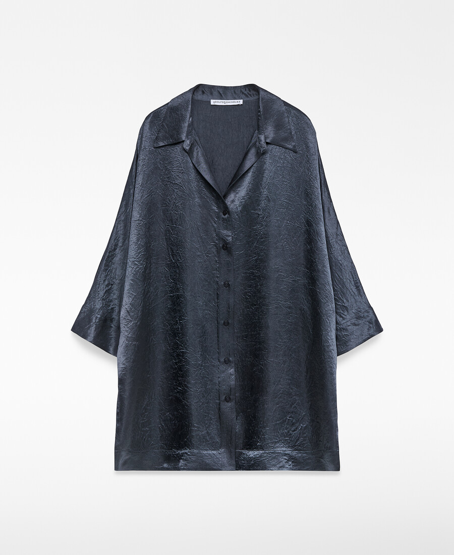 camicia oversize in raso stropicciato da donna