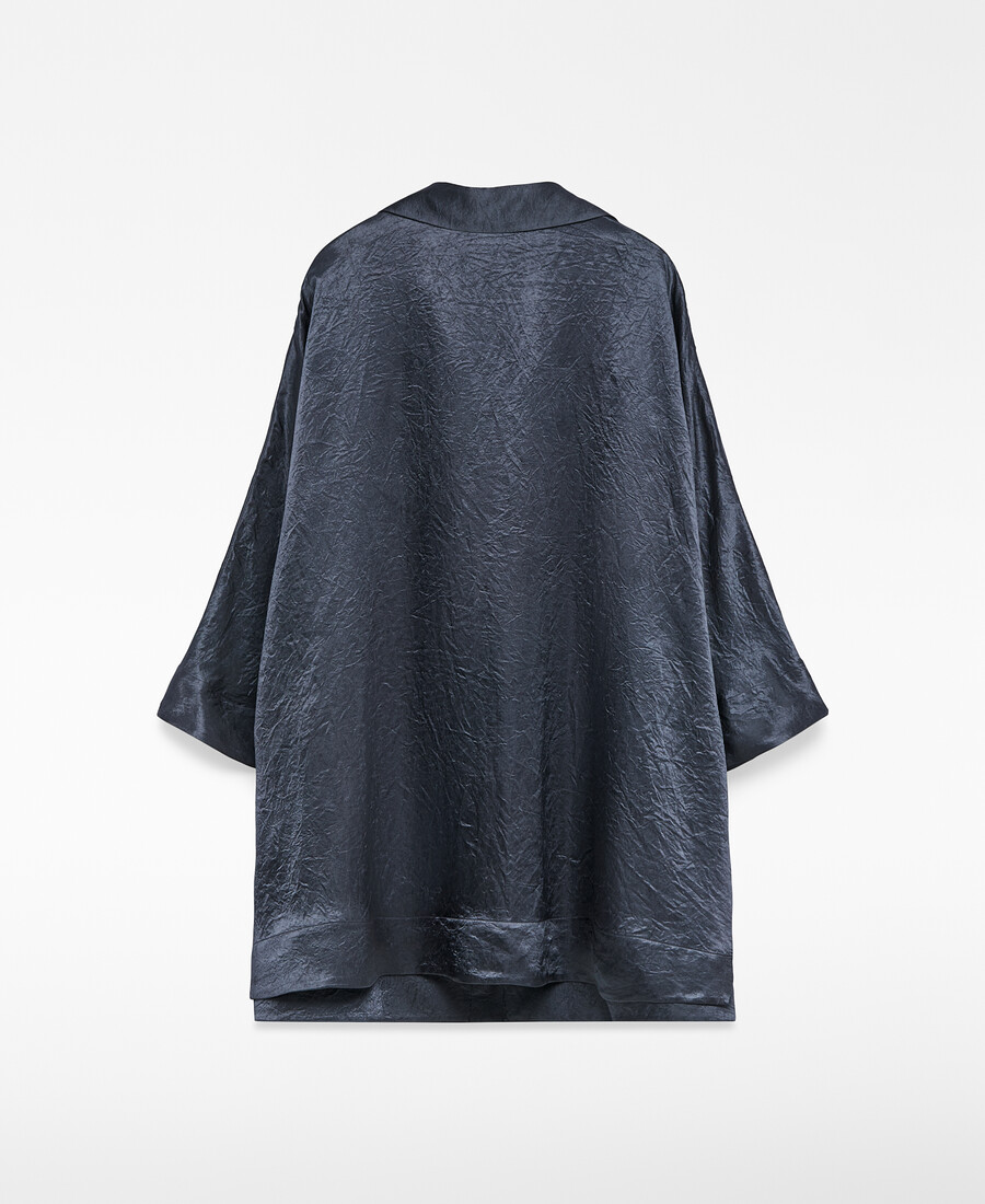 camicia oversize in raso stropicciato da donna