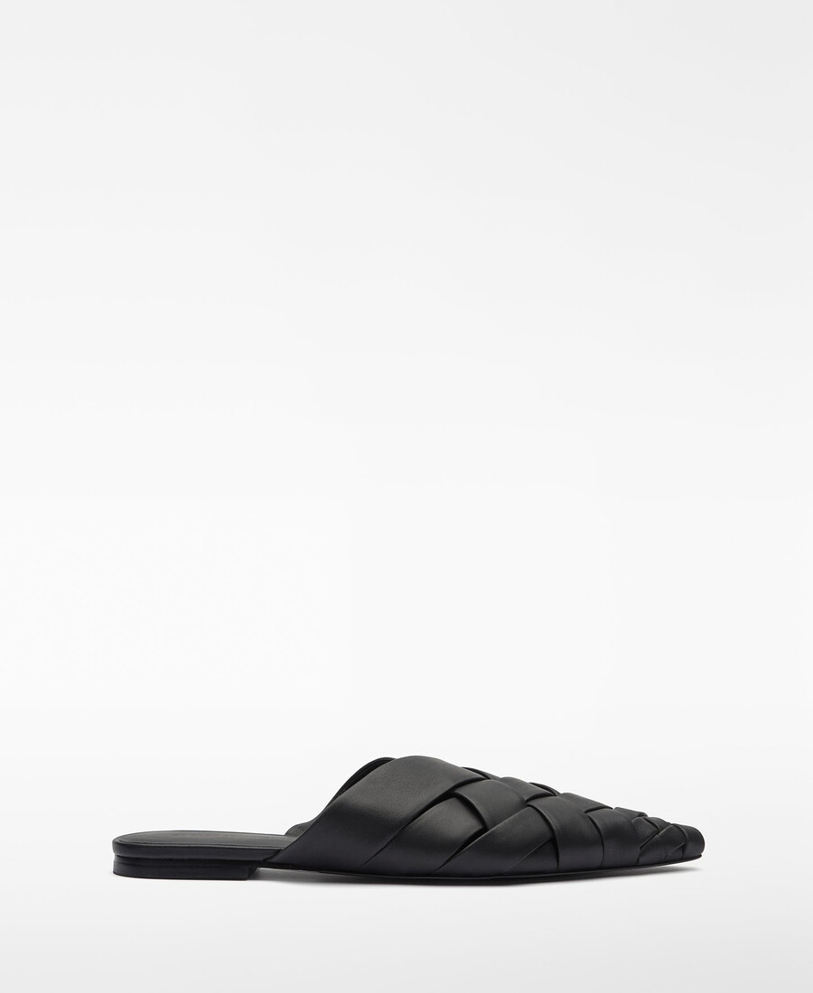 mule in pelle intrecciata da donna