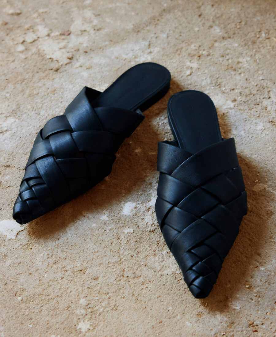 mule in pelle intrecciata da donna